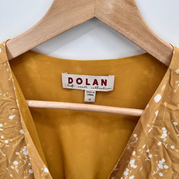 ANTHROPOLOGIE Dolan Mustard Yellow Surplice Ruffle Hem Dress // XS - Picture 3 of 9